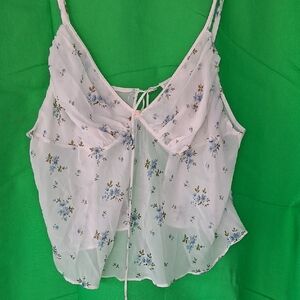 Victoria's Secret Light Blue Sheer Floral Camisole with Blue Blossoms
